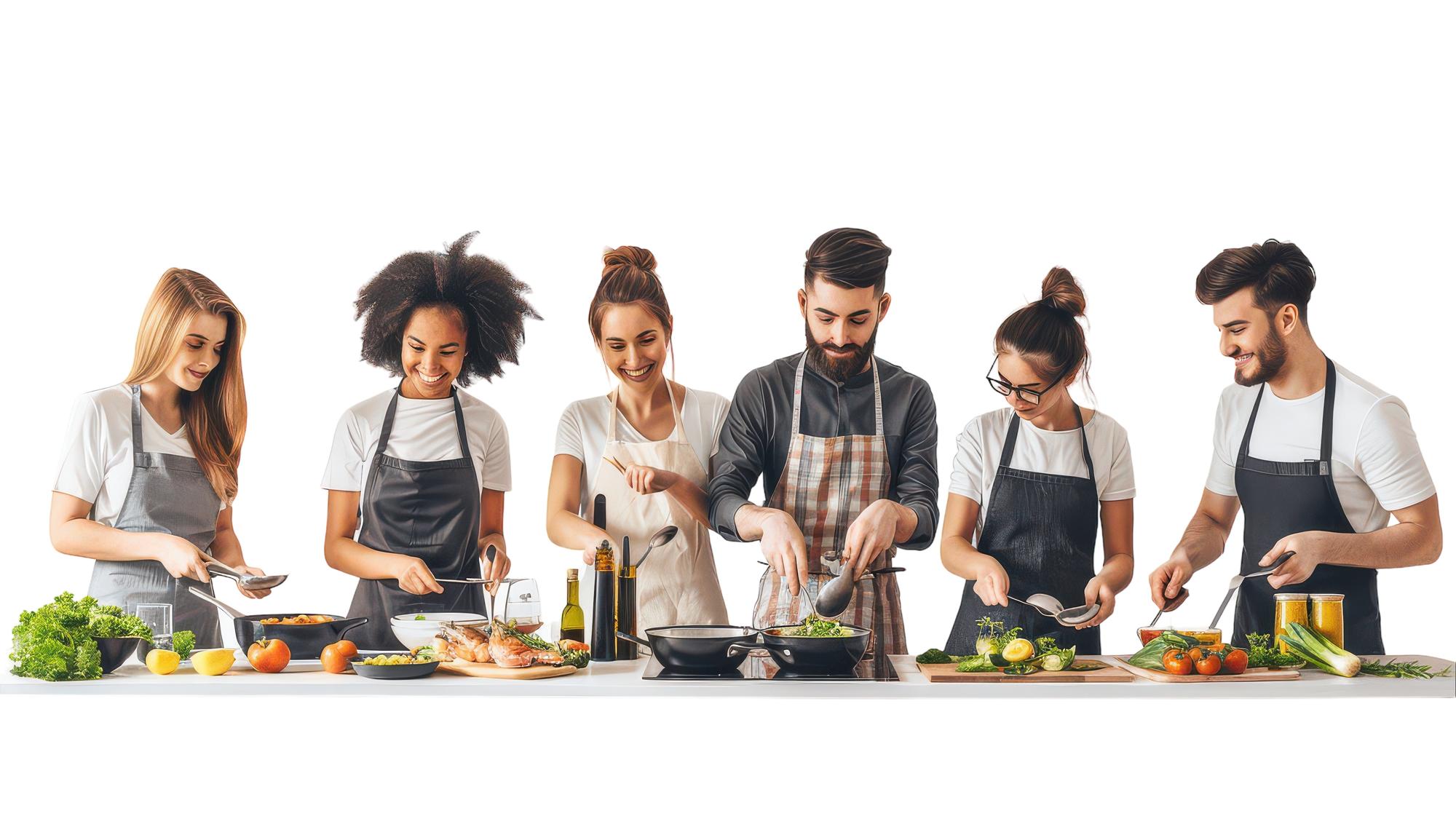 Workshop kitchen with instructors and participants