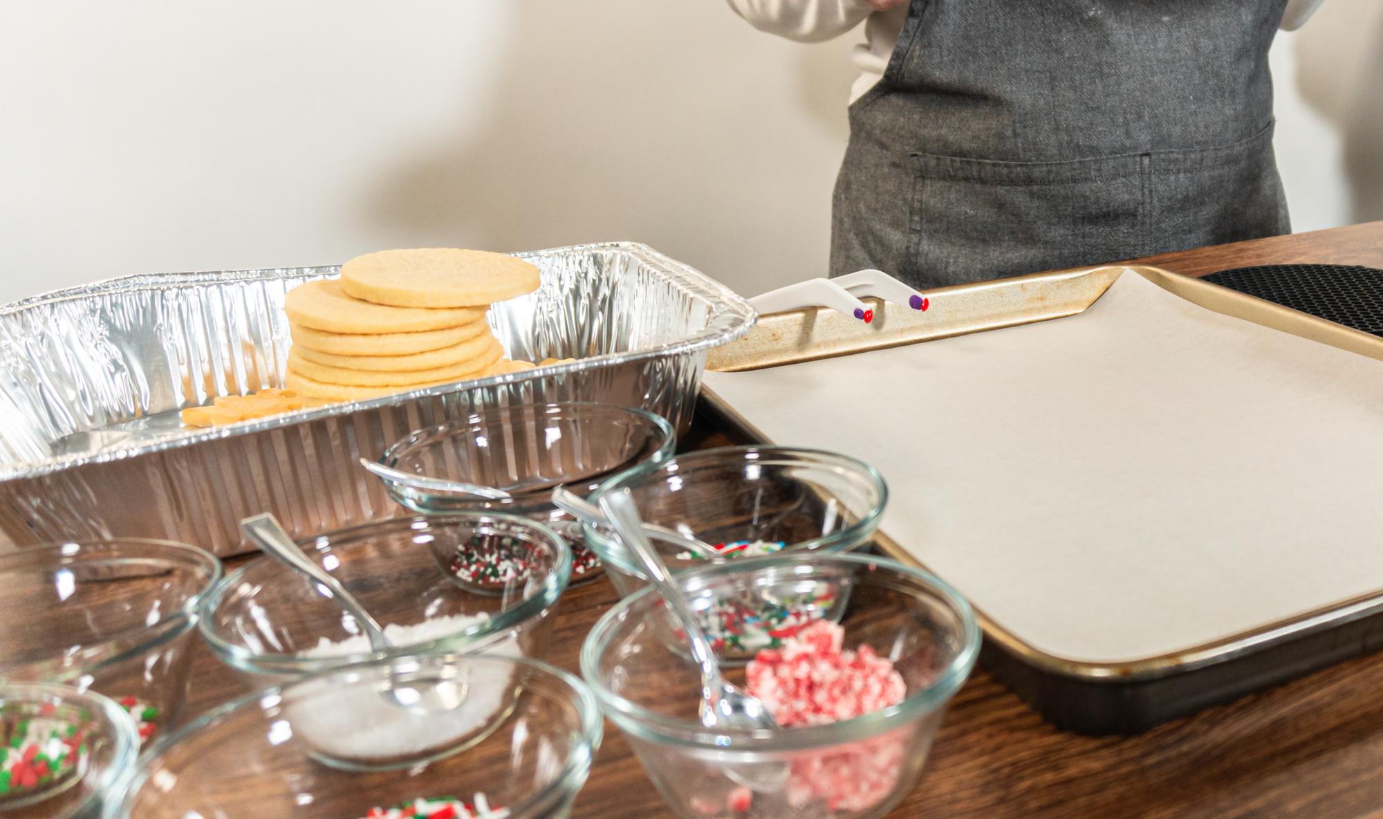 Organized mise en place on a stainless table